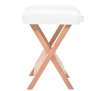 Eleganz Tabouret de massage pliant en cuir synthétique et bois massif - Assise blanche de 12 cm d'épaisseur - Idéal pour les cosmétiques capillaires et le bien-être - Compact et durable