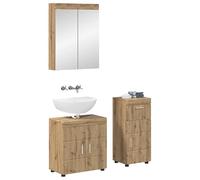 Eleganz Tulum Ensemble de meubles de salle de bain en chêne artisanal avec étagère, ensemble complet de matériaux à base de bois, élégant et peu encombrant, design moderne pour les petites salles de
