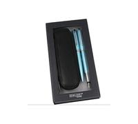 ELEGANZA STYLO PLUME/BILLE SATIN TURQUOISE + ETUI CUIR BOX