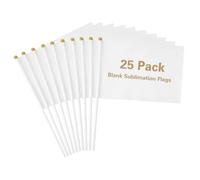 Elegaperma Lot de 25 fanions blancs avec bâton, 21,5 x 14 cm | Drapeaux vierges blancs en polyester avec bâton, petits drapeaux à peindre pour fêtes et événements