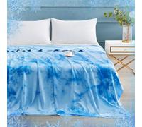 Elegear Couverture d'été 2 en 1, Couverture Rafraichissante Arc-Chill 3.0 Q-Max>0,5 Absorbant Chaleur Corporelle Plaid Ete Légère en Coton pour Adulte Enfant Canape Lit Voyage, Tie-dye Bleu, 150x200cm