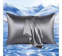 Elegear Lot de 2 Taie d'oreiller Rafraichissante, Arc-Chill 3.0 Housse Oreiller Fraîche Double Face Lisse et Brillant, Soin des Cheveux, Fermeture Zippée Invisible, Protège Oreiller 40x80, Gris Foncé