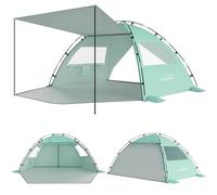 Elegear Tente de Plage Anti UV UPF 50+, Tente de Camping Famille avec Auvent pour 4-5 Personnes Ultralight Portable Abri de Plage avec Sac de Transport pour Extérieure Parc Pêche, 220*150*125CM, Vert
