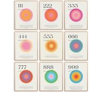 Elegend Aura Angel - Lot de 9 affiches de chiffres d'ange pour chambre, esthétique, minimaliste, citations inspirantes, décoration murale pour chambre à coucher, décoration esthétique - 20,3 x 25,4 cm