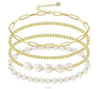 ElegGlo Ensemble de bracelets en perles de cristal et or véritable 14 carats pour femme