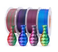 ELEGOO Pack de 4 Bobines de Filament PLA Soie Tricolore 250g 1,75 mm, 4 Couleurs de Filaments pour Imprimante 3D, 4 Bobines de 250g, Multicolore 4