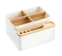 Elegrip Organisateur de Bureau à 4 Compartiments, Multifonctionnel Boîte de Rangement Porte Stylo en Plastique pour Maison, D'école, Fournitures, Gain de Place (Blanc)