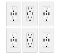 ELEGRP Lot de 6 prises murales USB 15 A, double port de type C et un port de type A, blanc