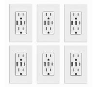 ELEGRP USB Outlets Receptacles, 3-Port Wall Outlet, 30W 6.0A Electrical Outlet, 15 Amp Tamper-Resistant Outlet with Type C Ports, UL Listed, Wall Plate Included, 6 Pack, Matte White