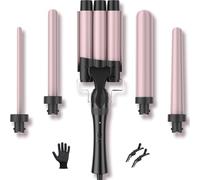 ELEHOT-Store Or Rose Fers à Vagues 5 en 1 avec Chauffage Rapide PTC, Fer à Friser Anti-Brûlure 3 Barils pour Cheveux Ondulés, Longs, Courts, Température réglable, 2 Clips