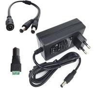 Eleidgs DC 12V 3A 36W Charger Adapter 5.5 x 2.1/2.5 mm Wall Power Supply for LED Strip (Power Supply) + 1 Female to 2 Male Y Splitter Cable DC Cable + DC Female Jack Plug