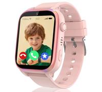 ELEJAFE 4G Montre Connectée Enfant GPS, Montre GPS Enfant Téléphone avec Appel Vidéo SOS Réveil Appareil Caméra IP68 Mode Scolaire Jeux Chat(Rose-GPS)