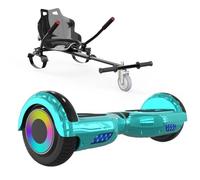 ELEKGO Hoverboards pour enfants, hoverboard auto-équilibré à deux roues de 6,5 pouces avec kart à pédales, avec lumières LED, haut-parleur Bluetooth pour adolescents (Green+black KT)
