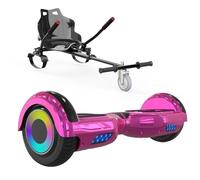 ELEKGO Hoverboards pour enfants, hoverboard auto-équilibré à deux roues de 6,5 pouces avec kart à pédales, avec lumières LED, haut-parleur Bluetooth pour adolescents (Pink+black KT)