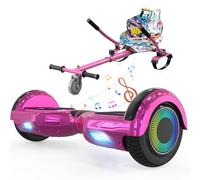 ELEKGO Hoverboards pour enfants, hoverboard auto-équilibré à deux roues de 6,5 pouces avec kart à pédales, avec lumières LED, haut-parleur Bluetooth pour adolescents (Green+black KT)