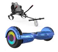 ELEKGO Hoverboards pour enfants, hoverboard auto-équilibré à deux roues de 6,5 pouces avec kart à pédales, avec lumières LED, haut-parleur Bluetooth pour adolescents (Blue+black KT)