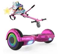 ELEKGO Hoverboards pour enfants, hoverboard auto-équilibré à deux roues de 6,5 pouces avec kart à pédales, avec lumières LED, haut-parleur Bluetooth pour adolescents (Pink+pink KT)