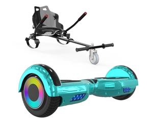 ELEKGO Hoverboards pour enfants, hoverboard auto-équilibré à deux roues de 6,5 pouces avec kart à pédales, avec lumières LED, haut-parleur Bluetooth pour adolescents (Green+black KT)