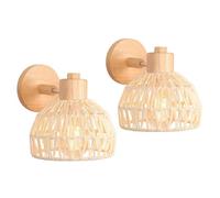 ElektraH 2pcs Applique Murale Intérieur 20cm,Moderne Lampe Murale Industriel Réglable en Bois et Rotin Rétro E27 Luminaire Vintage