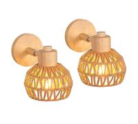ElektraH 2pcs Applique Murale Intérieur Industriel,E27 Rétro Lampe Murale Réglable en Bois et Rotin Luminaire Murale Vintage,15cm