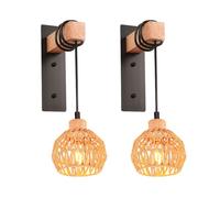 ElektraH 2pcs Rétro Applique Murale Industriel en Rotin Brun,E27 Lampe Murale Réglable Vintage Abat-jour Designe Rond Lumianire