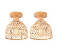 ElektraH 2pcs Rétro Plafonnier en Bois et Bambou Lustre Industriel E27 Luminaire Abat-Jour Design Spirale Cage pour Entrée Couloir