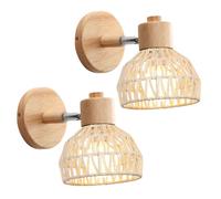 ElektraH 2x Applique Murale Intérieur 15CM,Lampe Murale Industriel Réglable en Bois et Rotin Blanc Rétro Luminaire Murale Vintage