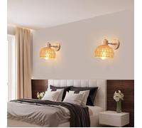 ElektraH 2x Applique Murale Vintage 20cm,Lampe Murale Retro Réglable en Bois et Rotin Luminaire Applique Vintage pour Salon Chambre