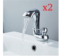 ElektraH 2x Moderne Robinet Salle de Bain Cascade Robinet Mitigeur de Lavabo à Un Trou Mitigeur Monocommande D'évier Lavabo Chrome