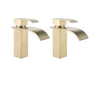 ElektraH 2x Robinet Salle Bain Cascade Doré Brossé Mitigeur Lavabo Salle de Bain en Laiton Mitigeur en Laiton avec G3/8 Robinet Or