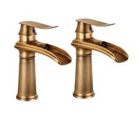 ElektraH 2x Robinet Salle Bain Cascade Doré Vintage Robinet Lavabo en Laiton avec G3/8 Robinet Lavabo sans Tirette ni Vidage Marron