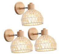 ElektraH 3pcs Applique Murale Intérieur 20cm,Moderne Lampe Murale Industriel Réglable en Bois et Rotin Rétro E27 Luminaire Vintage