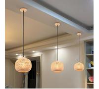 ElektraH 3x Lustre Suspension Moderne,Lampe Luminaire Industriel Vintage Abat-jour en Bambou et Bois E27 Plafonnier Retro pour Salon