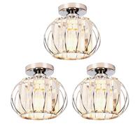 ElektraH 3x Plafonnier en Cristal Moderne,20cm Lustre Industriel Abat-jour Design Semi-encastré E27 Mini Lampe Plafond Rétro,Argent