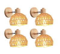 ElektraH 4pcs Applique Murale Intérieur Industriel,20cm Lampe Murale Réglable en Bois et Rotin Luminaire Murale Vintage pour Salon