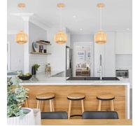 ElektraH 4x Suspension Luminaire Vintage Bambou,Lustre Industrielle Edison E27 Eclairage Plafond Ajustable Moderne pour Chambre