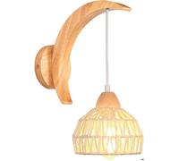 ElektraH Applique Murale Intérieure en Bois et Rotin,E27 Lampe Mural Réglable Industrielle Design Croissant Style Nordique,20cm