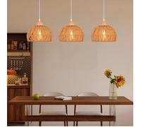 ElektraH E27 Lustre Suspension Vintage,Lampe Plafonnier en Bois Rotin Brun E27 Luminaire Eclairage Design Cage Réglable pour Cuisine