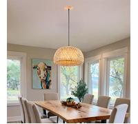 ElektraH Retro Lampe Suspension en Bambou,30cm Lustre Moderne Industriel Abat-jour Design Ovale E27 Lampe de Plafond Style Bohème