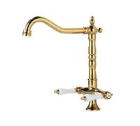 ElektraH Robinet de Cuisine avec double poignée en céramique blanche pivotant à 360° Bec col de cygne 1 trou Robinets Mélangeurs