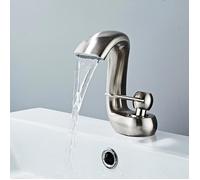 ElektraH Robinet de Salle de Bain Cascade Moderne Robinet Mitigeur de Lavabo à Un Trou Robinetterie Lavabo Brossé avec G3/8