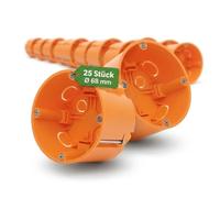Elektro Butler Lot de 25 boîtes encastrées pour cloison sèche et placoplâtre - 68 mm de diamètre - 60 mm de profondeur - Pour cloison sèche et placoplâtre - Boîtes encastrées pour interrupteurs et