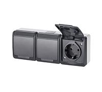 ELEKTRO-PLAST HERMES Prise triple, montage en saillie, IP44, protection contre l'eau, pour l'extérieur, anthracite, gris