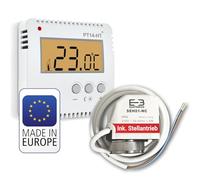 ELEKTROBOCK PT14-HT-SEH Thermostat d'ambiance + servomoteur NC - Système de protection contre le calcaire - Pour chauffage au sol à eau - Aucune programmation nécessaire - Écran LCD rétroéclairé - PWM