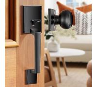 Elemake Poignée de porte d'entrée noire, bouton de porte d'entrée moderne, serrure de porte de passage robuste pour intérieur et extérieur, levier réversible, noir mat