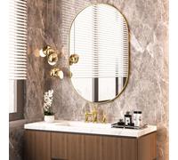 Elemango Miroir mural ovale doré de salle de bain - 50 x 75 cm - Miroir mural ovale - Décoration d'entrée - Miroir mural pour au-dessus du lavabo, l'entrée, le salon, le couloir, la chambre à coucher