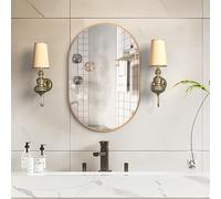 Elemango Ovale Miroir de Salle de Bain, 50x75cm Miroir Mural Ovale, Doré Miroirs Ovales pour Meubles Lavabos, Capsule Miroir Mural, Moderne Or Ovale en Aluminium Miroir
