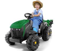 ELEMARA 24V 9AH Tracteur Electrique Enfant avec remorque Amovible Facile,400W Motors Voiture Electrique Enfants,Tracteur Enfant Electrique,Ceinture de sécurité à 3 Points pour Les âges 3 +, Vert