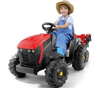 ELEMARA 24V 9AH Tracteur Electrique Enfant avec remorque Amovible Facile,400W Motors Voiture électrique Enfant, Jouet Tracteur Electrique,Ceinture de sécurité à 3 Points pour Les âges 3 +, Rouge