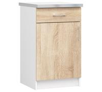 Élément bas de cuisine avec plan de travail LIMA Blanc, Chêne Sonoma L50xH82xP44,5 cm
